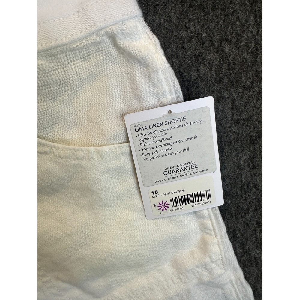 ATHLETA Lima 100% Linen Shortie Foldover Knit Waistband White Shorts Size 10 - Picture 3 of 16